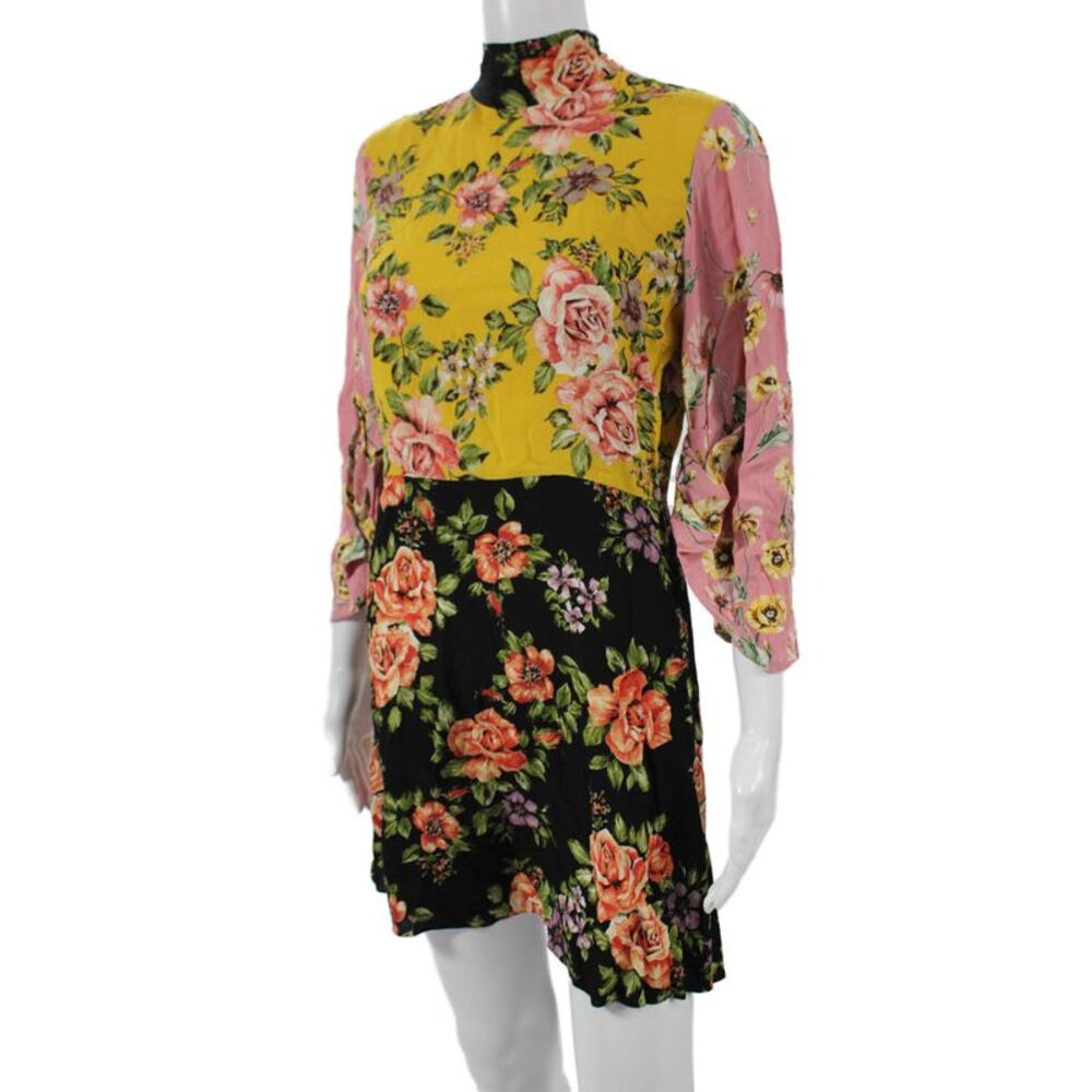 Zara Woman Womens Mini Floral Dress Multicolor High Neck Viscose 3/4 Zip Size M - Picture 2 of 5